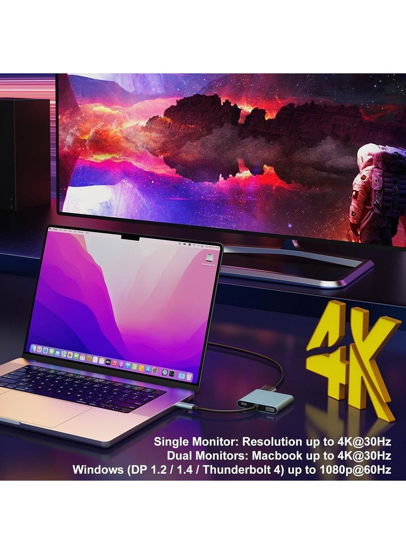 محول USB C إلى HDMI مزدوج 4K 30Hz، مركز USB C متعدد المنافذ مع 2xHDMI، USB 3.0، PD بقوة 100 واط، يدعم تقسيم USB C إلى HDMI لعرض ممتد على MacBook Pro (لا يدعم MST على نظام MacOS) - Image 5